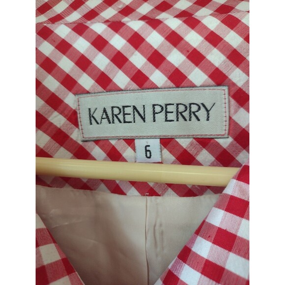 Karen Perry Silk Blazer Gingham Floral Fitted Blazer Embroidered US 6 - Picture 3 of 10
